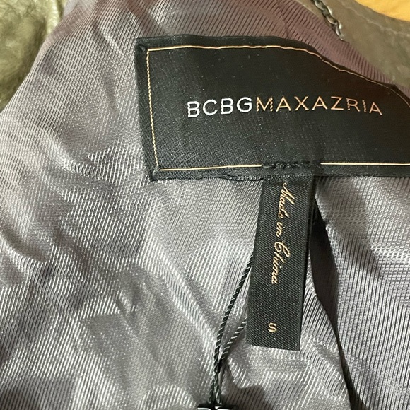 BCBGMAXAZRIA Olive Green Leather Women's Bomber Jacket-Small - Picture 10 of 11